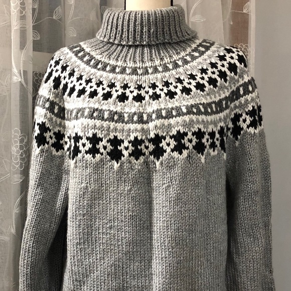 Handmade chunky knit sweater turtleneck SZ L - Picture 11 of 11